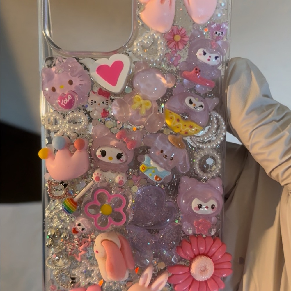 Whimsical Purple and Pink Kawaii Phone Case with 3D Charms